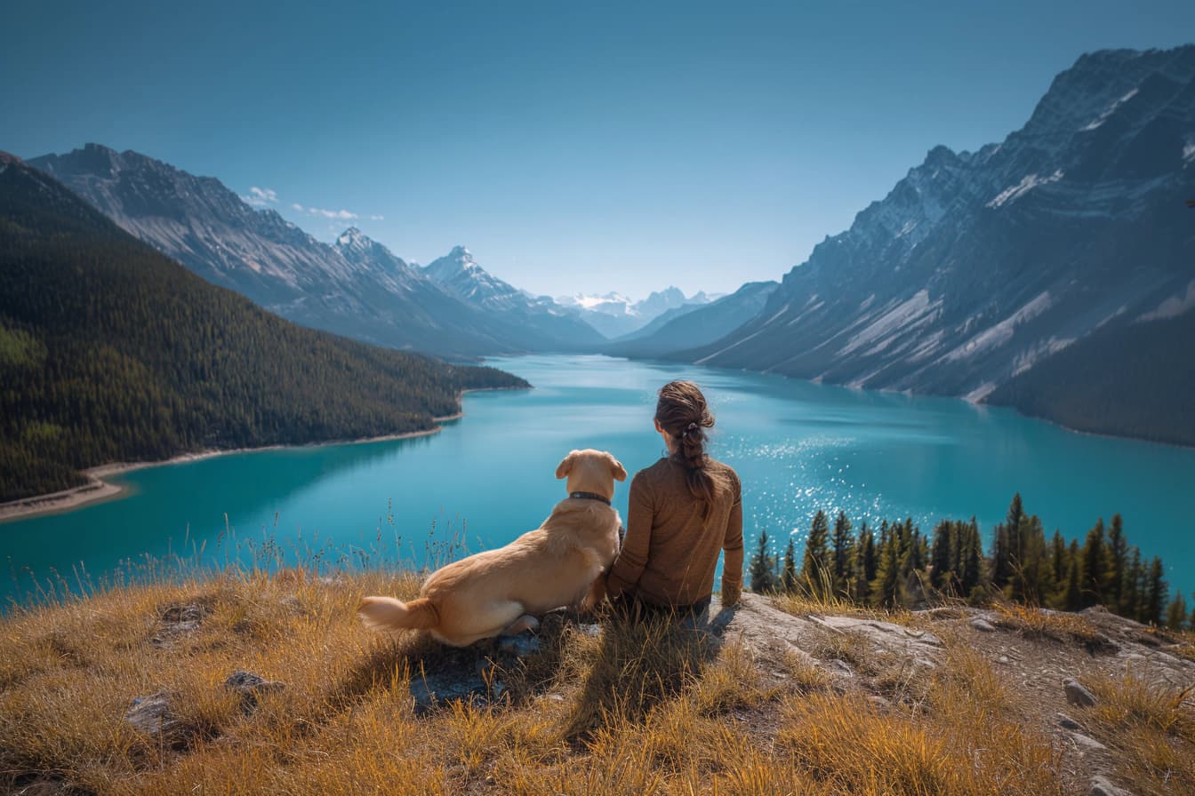 Person and dog enjoying a mountain view, representing dog breed personality matching